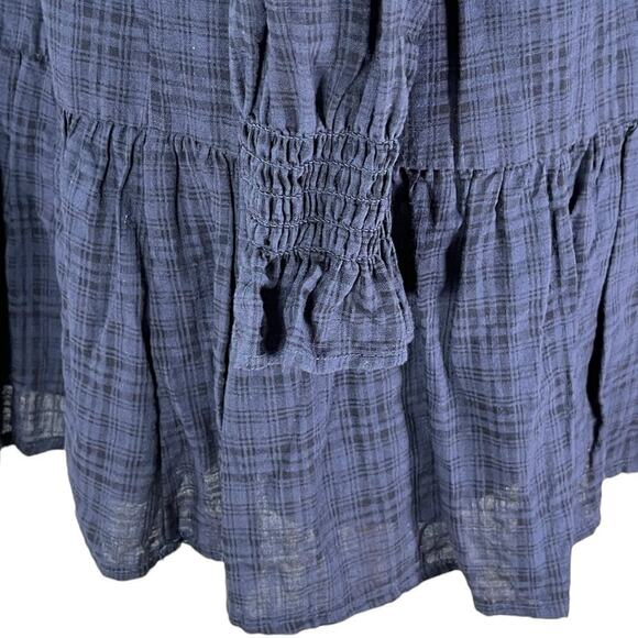 Copper Key Plaid Long Sleeve Smocked Tiered Dress Blue Juniors Small NWT - Picture 8 of 12